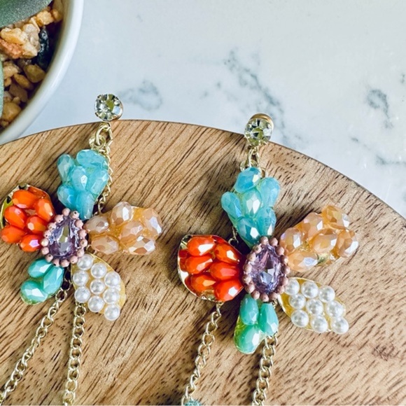 2/$30🌵 Colorful Beaded Floral Earrings Dangle Flower Faux Pearl Jewelry Gift - Picture 3 of 7